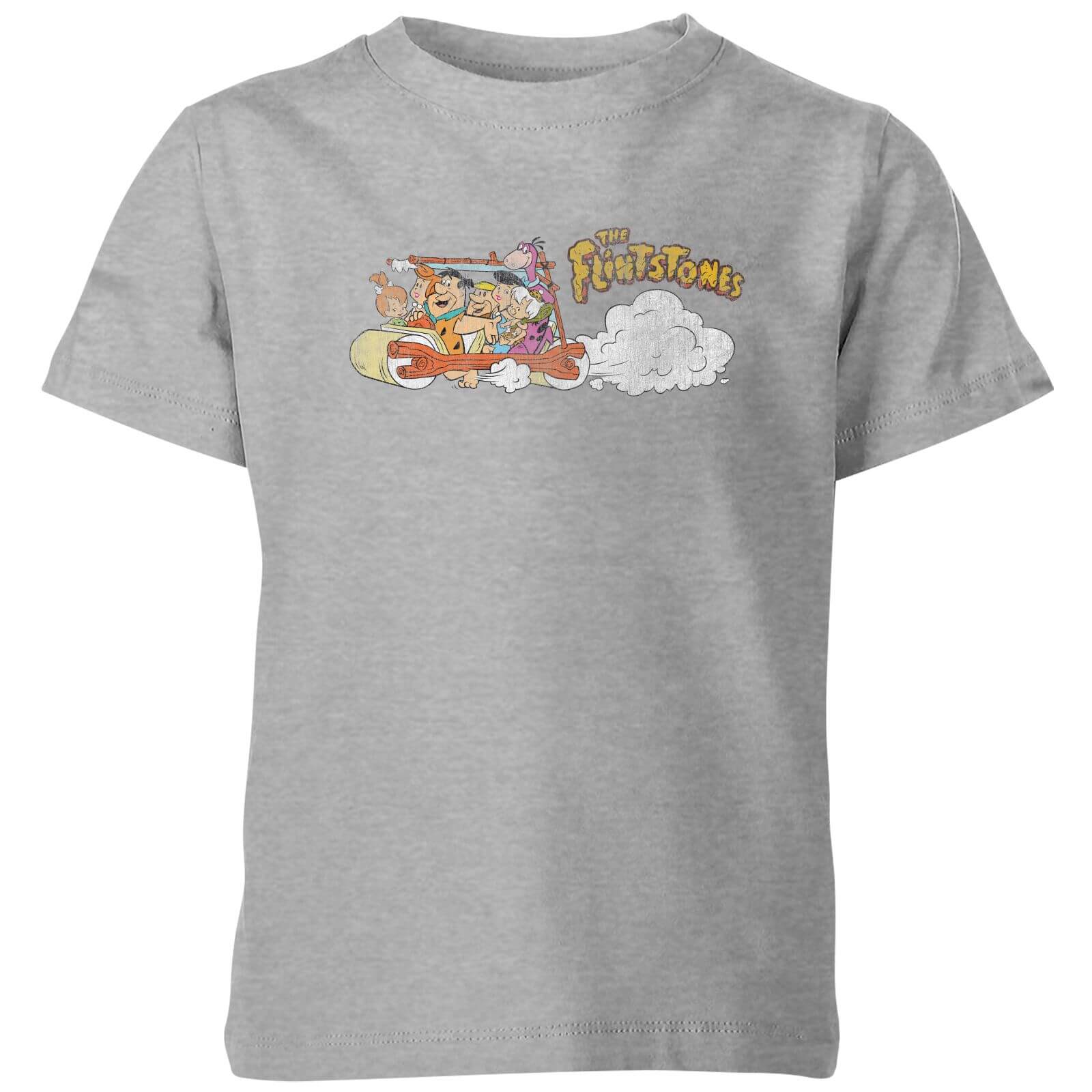 Original Hero The Flintstones Family Car Distressed Kids' T-Shirt - Grey - 3-4 Years