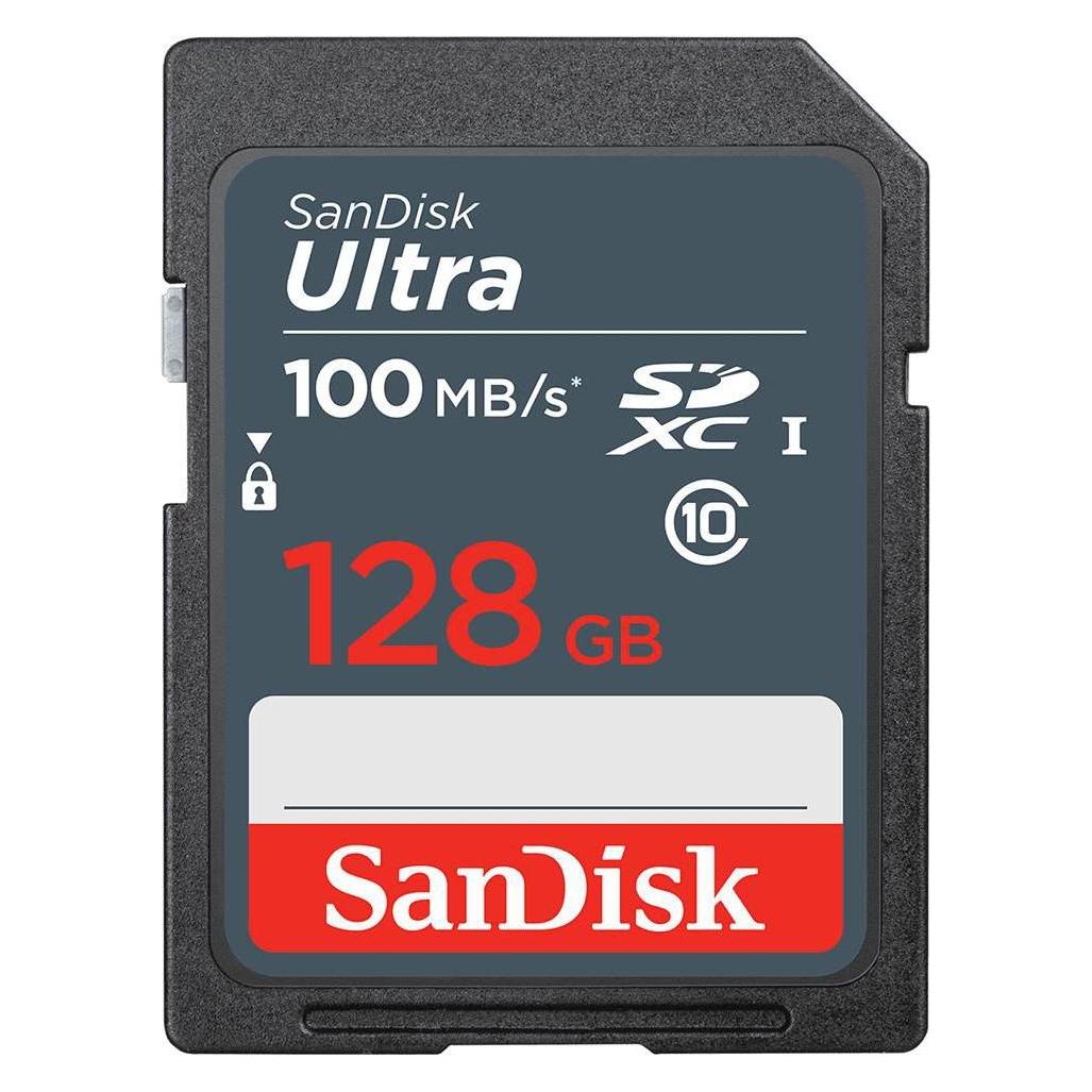 SanDisk Ultra (128 GB, SDXC, U1, UHS-I), Speicherkarte, Rot, Schwarz, Grau