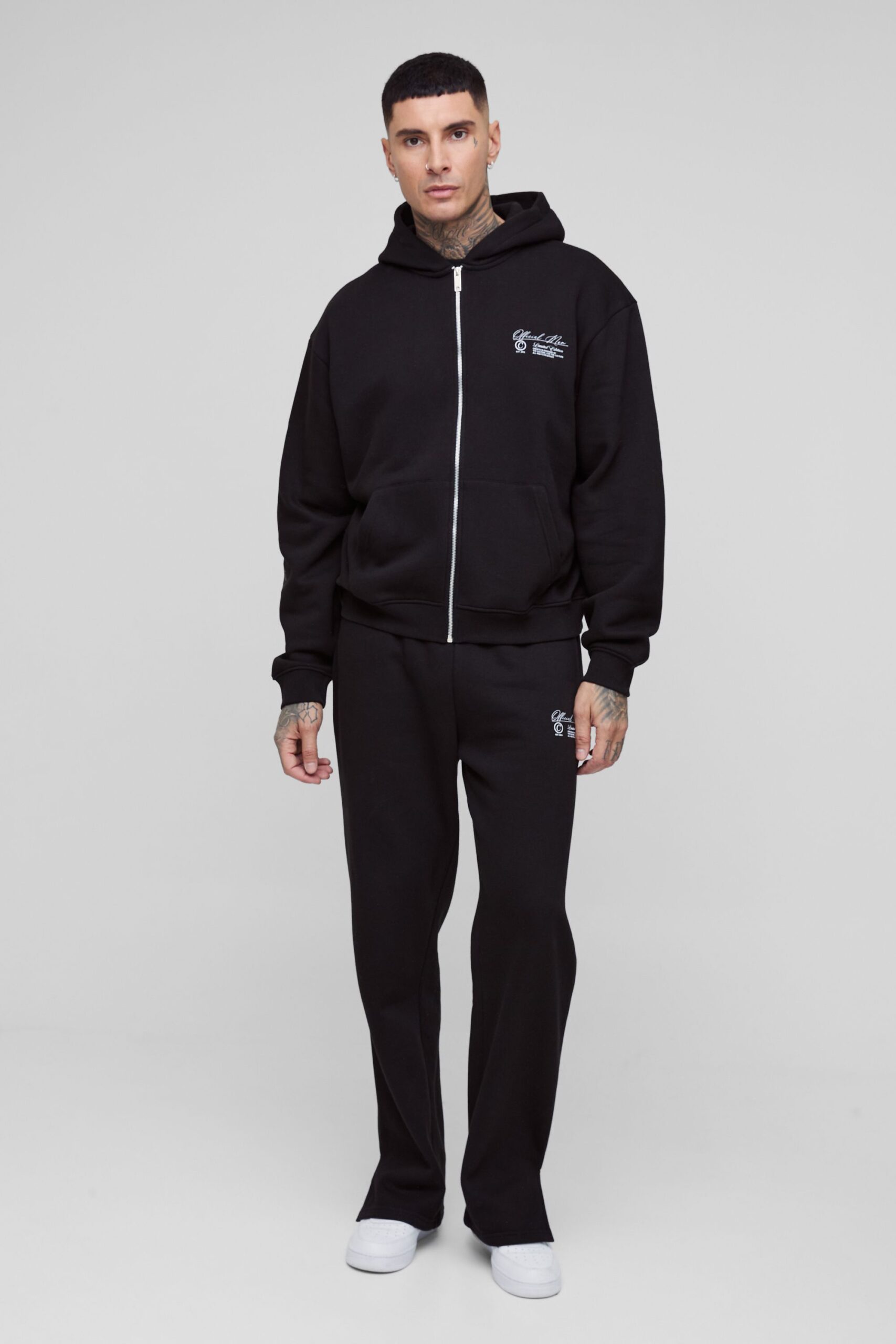 Boohooman Mens Black Tall Oversized Boxy Official Man Zip Hooded Tracksuit Black